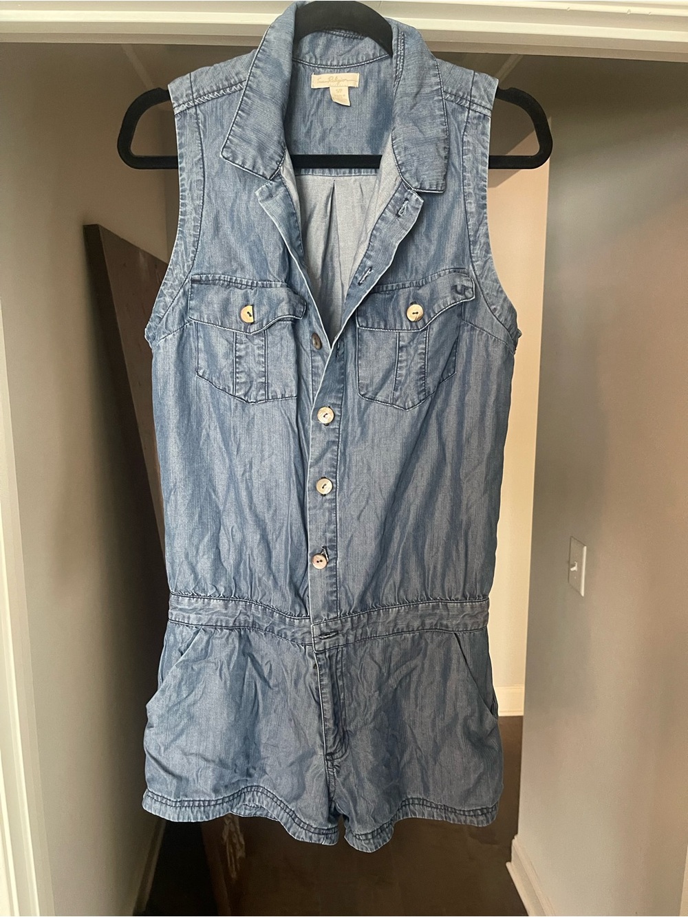 True Religion Light Blue Denim Sleeveless One-Piece Romper